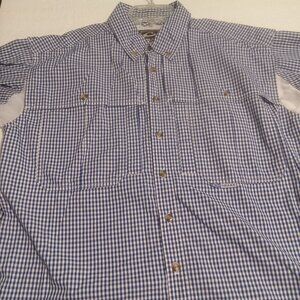 Drake Men's LS Blue/White Button Down Vented Fishing Shirt Size M